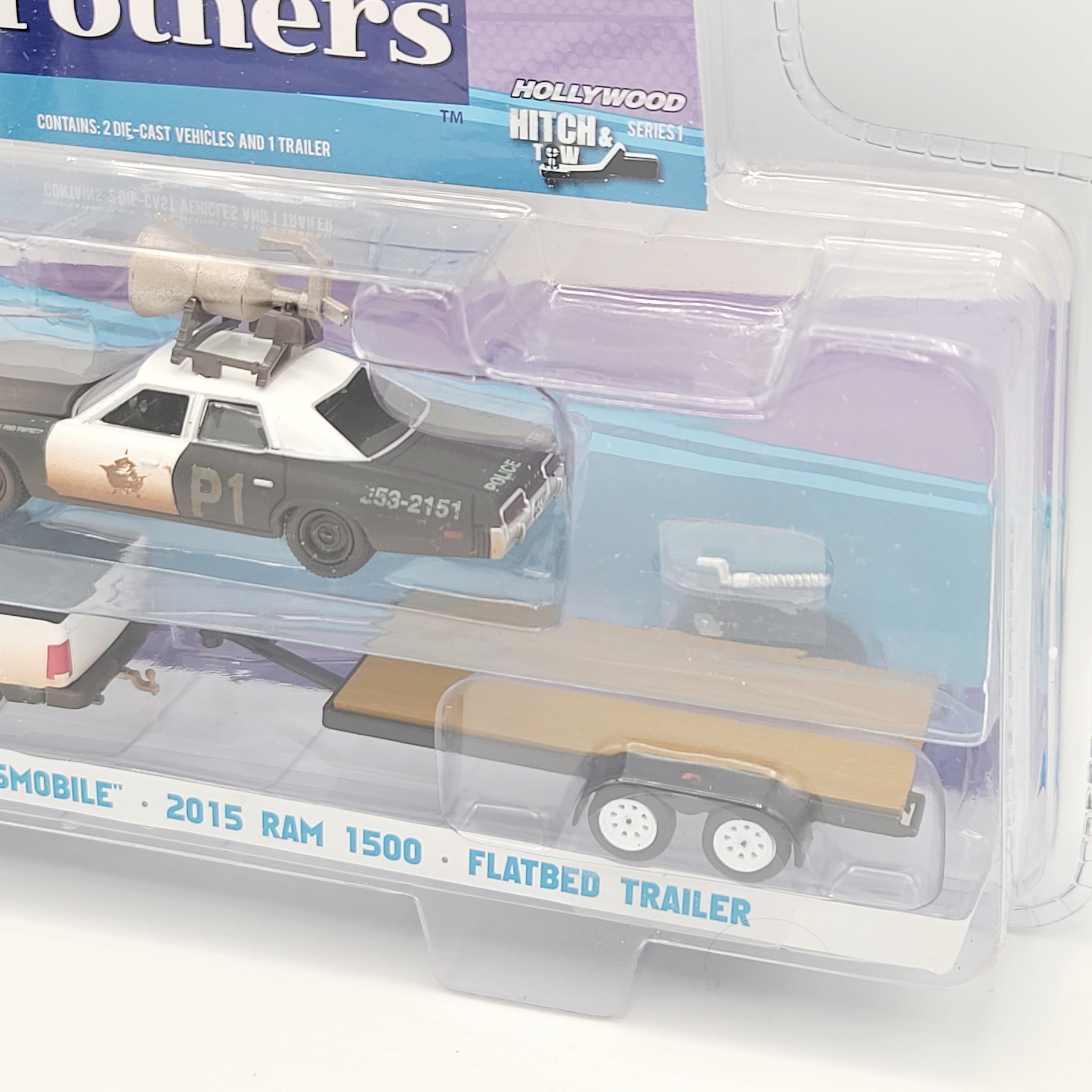 GreenLight '15 Ram 1500 / '74 Dodge Monaco / Trailer - 1:64, Blues Brothers (2016 Hollywood Hitch & Tow Series 1)